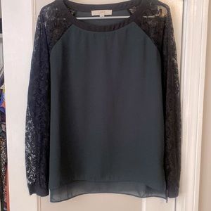 Like new Loft, size s, emerald and black lace semi sheer blouse